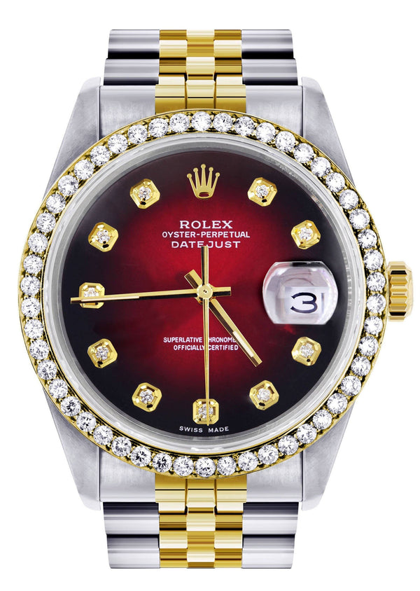 Womens Gold Rolex Datejust Watch 16233 | 36Mm | Red Dial | Jubilee Band
