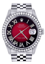 Diamond Mens Rolex Datejust Watch 16200 | 36Mm | Diamond Red Roman Numeral Dial | Jubilee Band