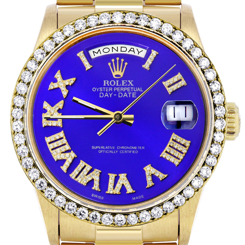 Rolex Day-Date | Presidential | Model 18238 | 18K Yellow Gold | Diamond Bezel | Light Blue Roman Diamond Dial