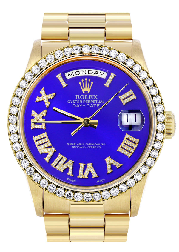 Rolex Day-Date | Presidential | Model 18238 | 18K Yellow Gold | Diamond Bezel | Light Blue Roman Diamond Dial