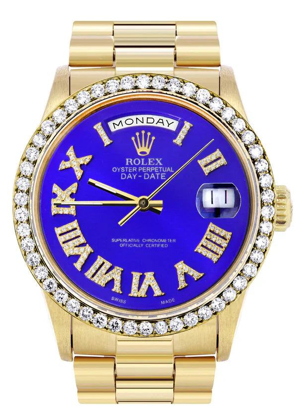 Rolex Day-Date Presidential | Model 18238 | 18K Yellow Gold | 36MM | Diamond Bezel | Blue Roman Diamond Dial