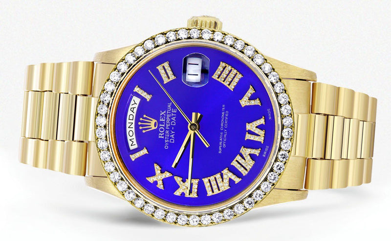 Rolex Day-Date | Presidential | Model 18238 | 18K Yellow Gold | Diamond Bezel | Light Blue Roman Diamond Dial