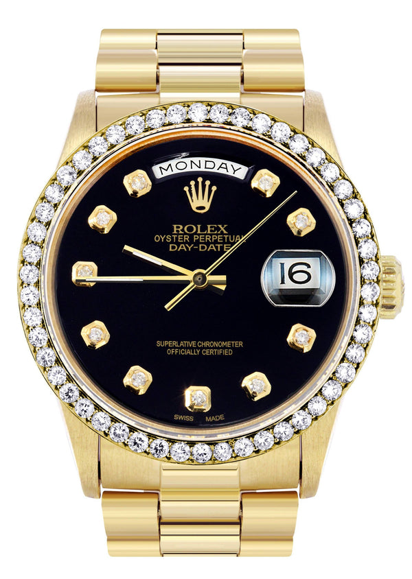 Rolex Day-Date | Presidential | Model 18238 | 18K Yellow Gold | Diamond Bezel | Black Diamond Dial
