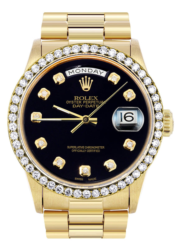 Rolex Day-Date | Presidential | Model 18238 | 18K Yellow Gold | Diamond Bezel | Black Diamond Dial