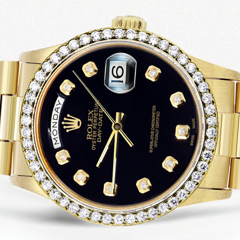 Rolex Day-Date | Presidential | Model 18238 | 18K Yellow Gold | Diamond Bezel | Black Diamond Dial