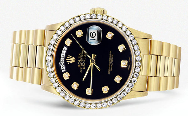 Rolex Day-Date | Presidential | Model 18238 | 18K Yellow Gold | Diamond Bezel | Black Diamond Dial
