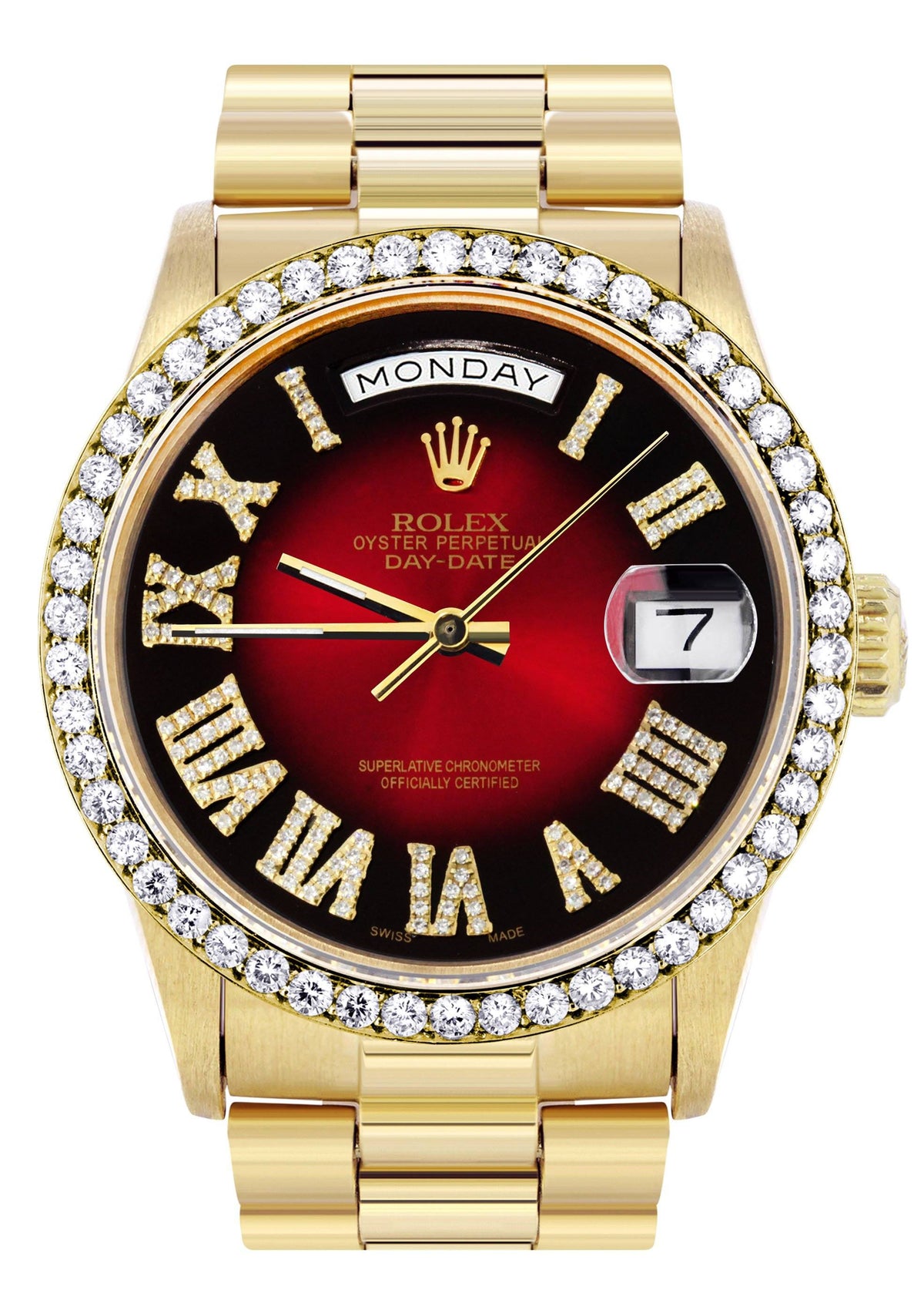 Rolex Day-Date | Presidential | Model 18238 | 18K Yellow Gold | Diamond Bezel | Red Diamond Roman Numeral