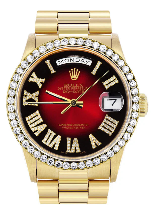 Rolex Day-Date Presidential | Model 18238 | 18K Yellow Gold | 36MM | Diamond Bezel | Red Diamond Roman Numeral