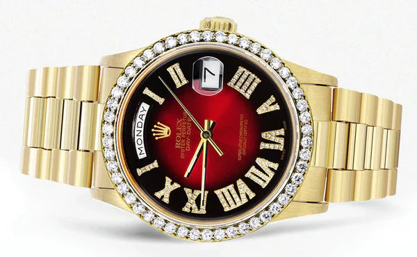 Rolex Day-Date Presidential | Model 18238 | 18K Yellow Gold | 36MM | Diamond Bezel | Red Diamond Roman Numeral