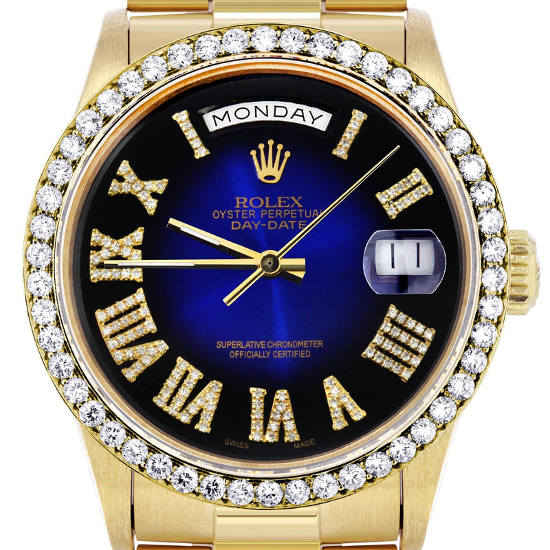 Rolex Day-Date | Presidential | Model 18238 | 18K Yellow Gold | Diamond Bezel | Blue Diamond Roman Numeral