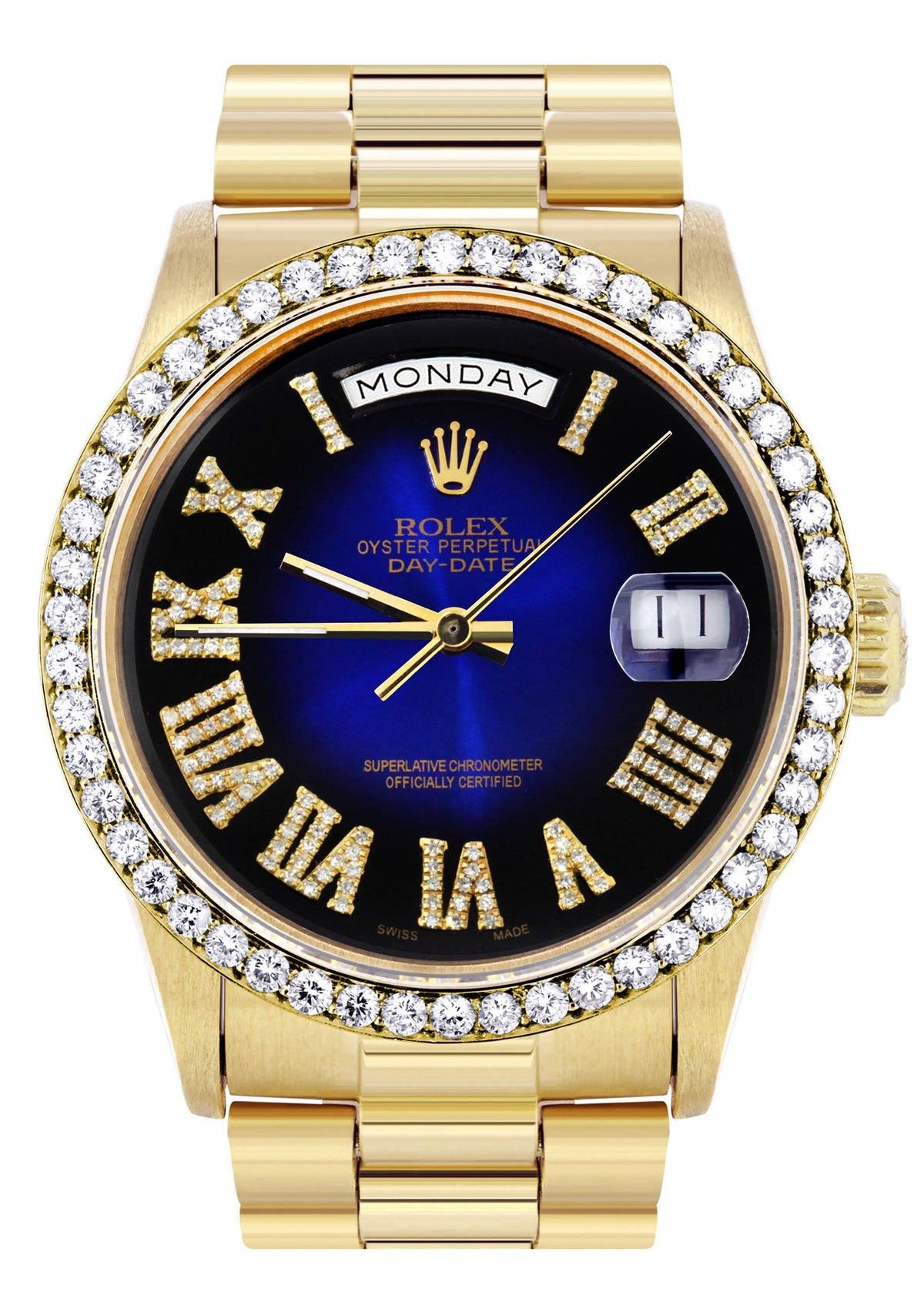 Rolex Day-Date | Presidential | Model 18238 | 18K Yellow Gold | Diamond Bezel | Blue Diamond Roman Numeral
