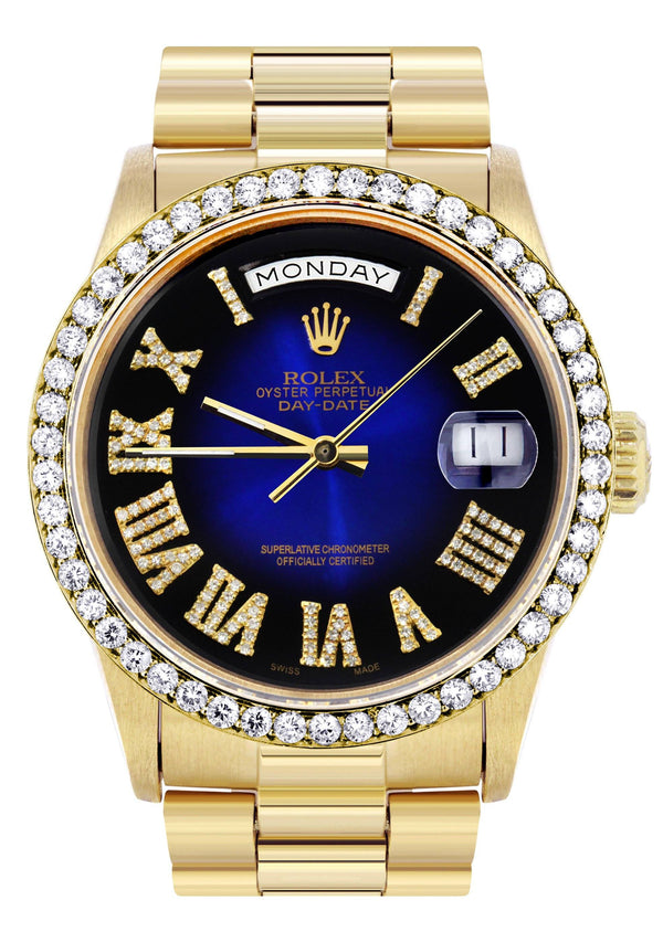 Rolex Day-Date | Presidential | Model 18238 | 18K Yellow Gold | Diamond Bezel | Blue Diamond Roman Numeral