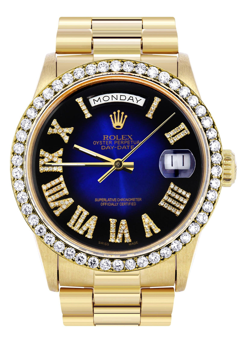 Rolex Day-Date | Presidential | Model 18238 | 18K Yellow Gold | Diamond Bezel | Blue Diamond Roman Numeral