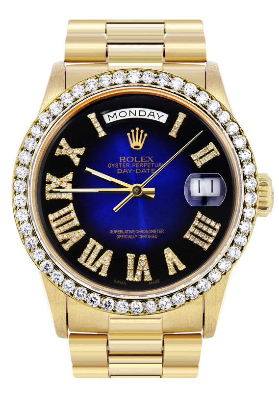 Rolex Day-Date | Presidential | Model 18238 | 18K Yellow Gold | Diamond Bezel | Blue Diamond Roman Numeral
