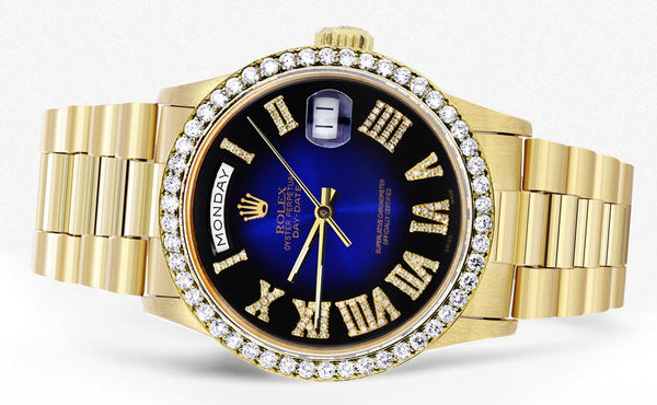 Rolex Day-Date | Presidential | Model 18238 | 18K Yellow Gold | Diamond Bezel | Blue Diamond Roman Numeral