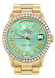 Rolex Day-Date | Presidential | Model 18238 | 18K Yellow Gold | Diamond Bezel | Light Green Diamond Roman