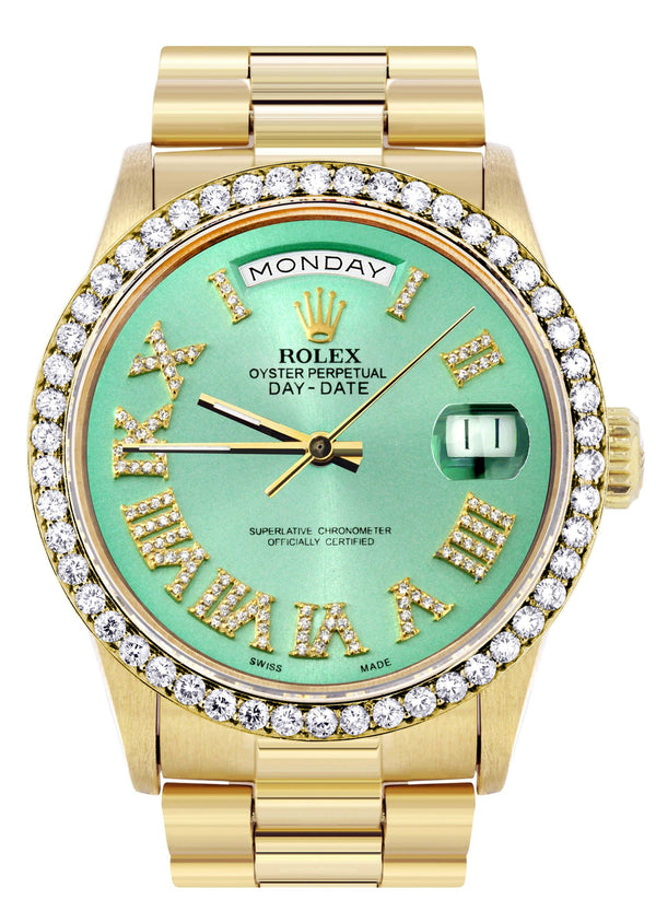 Rolex Day-Date | Presidential | Model 18238 | 18K Yellow Gold | Diamond Bezel | Light Green Diamond Roman