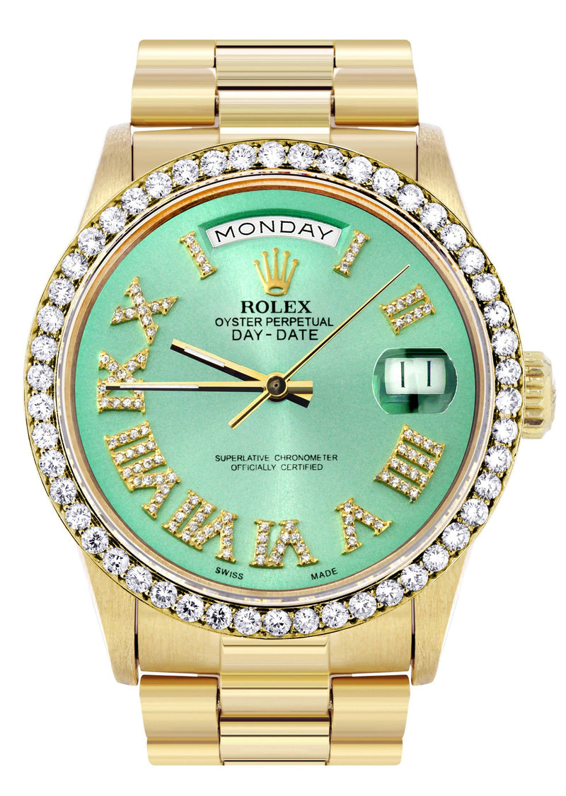 Rolex Day-Date | Presidential | Model 18238 | 18K Yellow Gold | Diamond Bezel | Light Green Diamond Roman