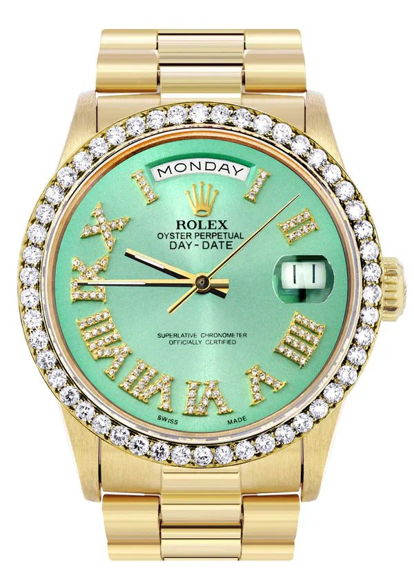 Rolex Day-Date Presidential | Model 18238 | 18K Yellow Gold | 36MM | Diamond Bezel | Light Green Diamond Roman