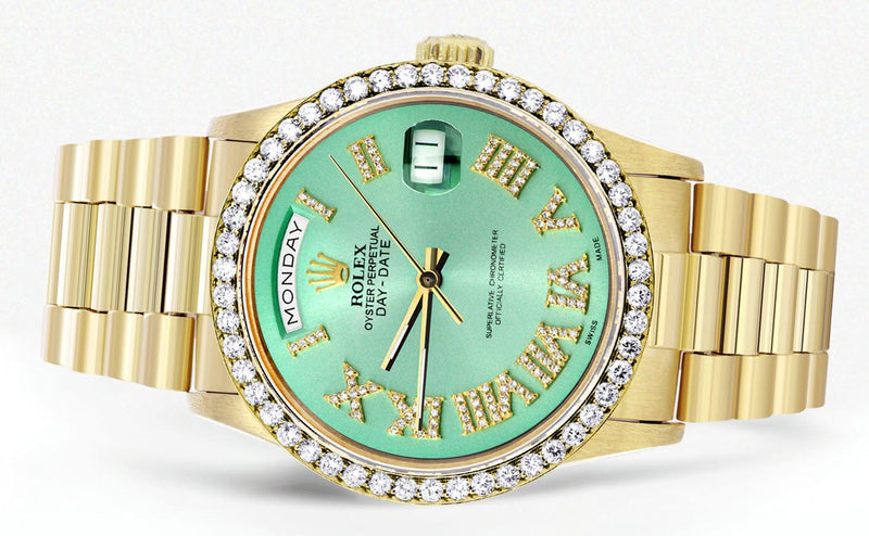Rolex Day-Date | Presidential | Model 18238 | 18K Yellow Gold | Diamond Bezel | Light Green Diamond Roman