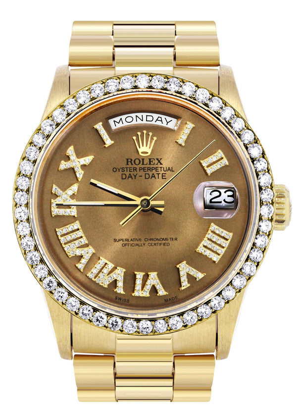 Rolex Day-Date | Presidential | Model 18238 | 18K Yellow Gold | Diamond Bezel | Diamond Roman Chocolate Dial