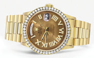 Rolex Day-Date | Presidential | Model 18238 | 18K Yellow Gold | Diamond Bezel | Diamond Roman Chocolate Dial