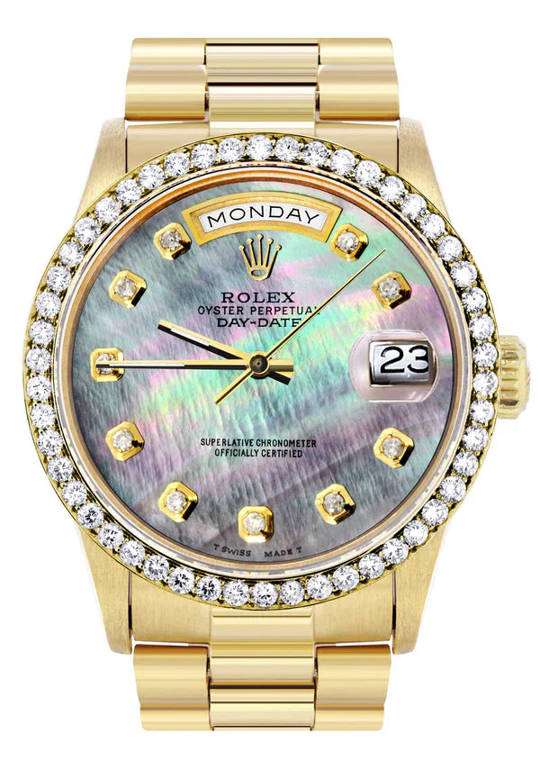 Rolex Day-Date Presidential | Model 18238 | 18K Yellow Gold | 36MM | Diamond Bezel | Dark Mother of Pearl Diamond Dial