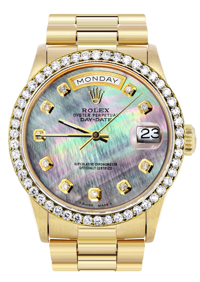 Rolex Day-Date | Presidential | Model 18238 | 18K Yellow Gold | Diamond Bezel | Dark Mother of Pearl Diamond Dial