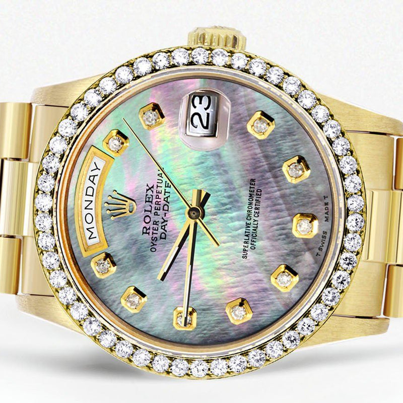 Rolex Day-Date | Presidential | Model 18238 | 18K Yellow Gold | Diamond Bezel | Dark Mother of Pearl Diamond Dial