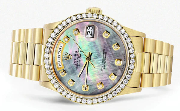 Rolex Day-Date Presidential | Model 18238 | 18K Yellow Gold | 36MM | Diamond Bezel | Dark Mother of Pearl Diamond Dial