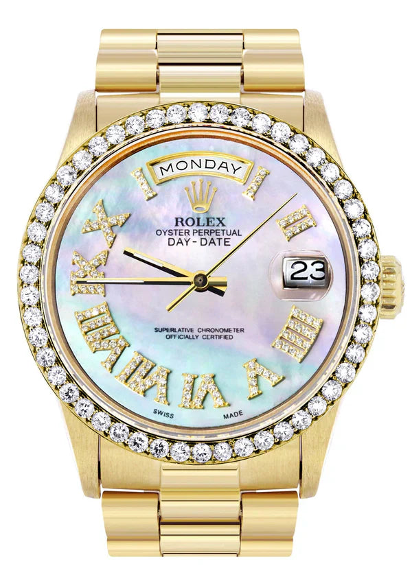 Rolex Day-Date Presidential | Model 18238 | 18K Yellow Gold | 36MM | Diamond Bezel | Light Mother of Pearl Diamond Roman