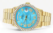 Rolex Day-Date | Presidential | Model 18238 | 18K Yellow Gold | Diamond Bezel | Light Blue Diamond Roman Dial