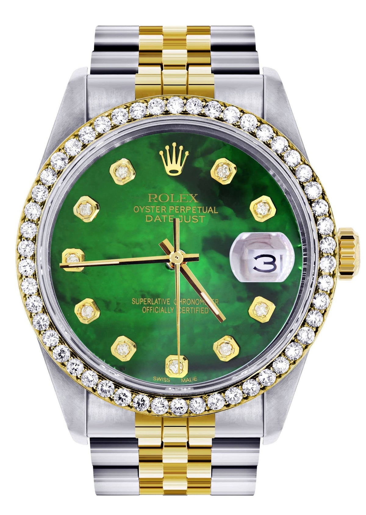 Diamond Rolex Datejust for Men 16233 Two Tone | 36MM | Green Diamond Mother Of Pearl Dial | Jubilee Band