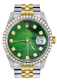Diamond Rolex Datejust for Men 16233 Two Tone | 36MM | Green Diamond Mother Of Pearl Dial | Jubilee Band