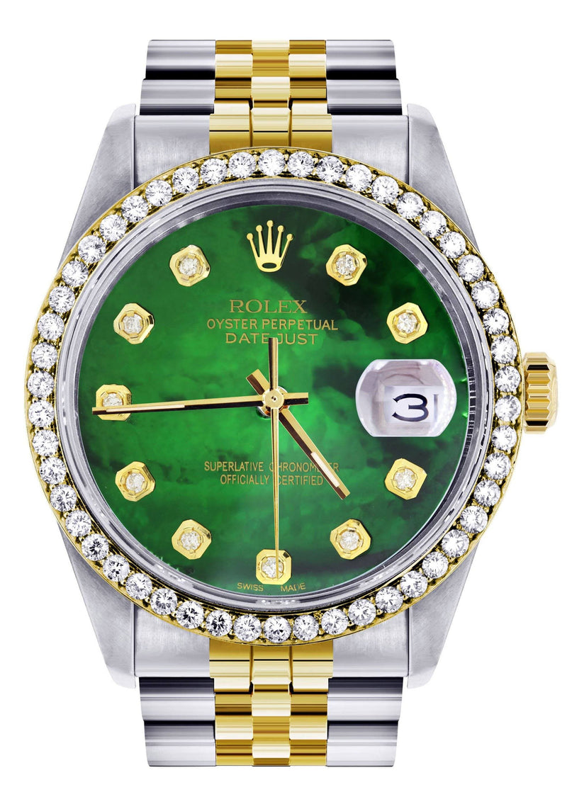 Diamond Rolex Datejust for Men 16233 Two Tone | 36MM | Green Diamond Mother Of Pearl Dial | Jubilee Band