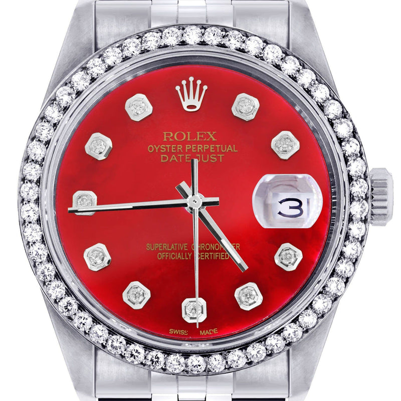 Diamond Mens Rolex Datejust Watch 16200 | 36Mm | Red Diamond Dial | Jubilee Band