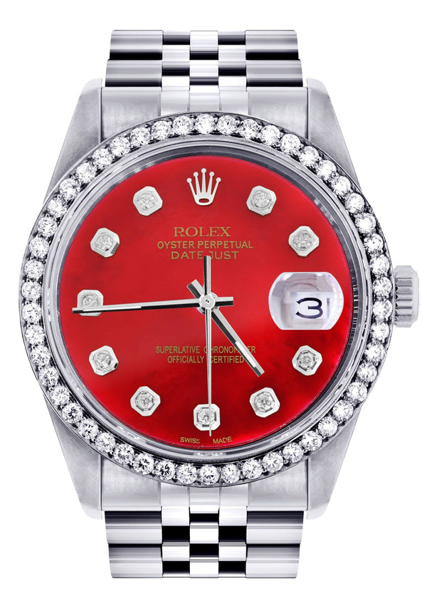 Diamond Mens Rolex Datejust Watch 16200 | 36Mm | Red Diamond Dial | Jubilee Band