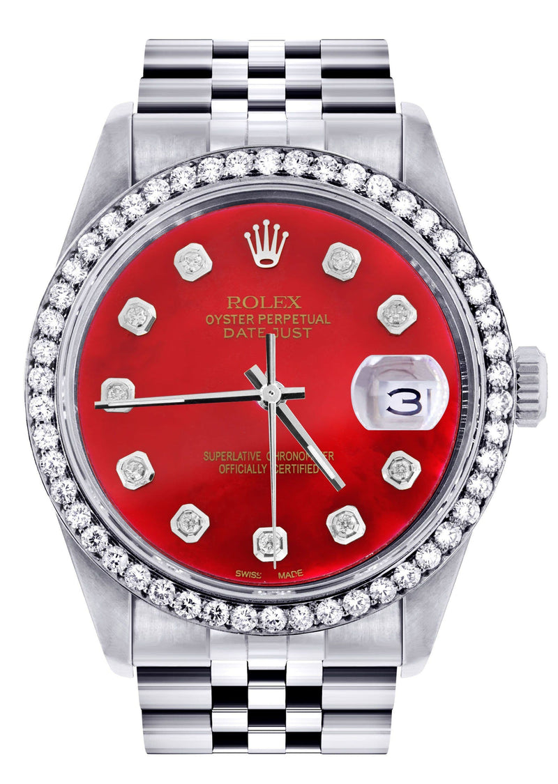 Diamond Mens Rolex Datejust Watch 16200 | 36Mm | Red Diamond Dial | Jubilee Band