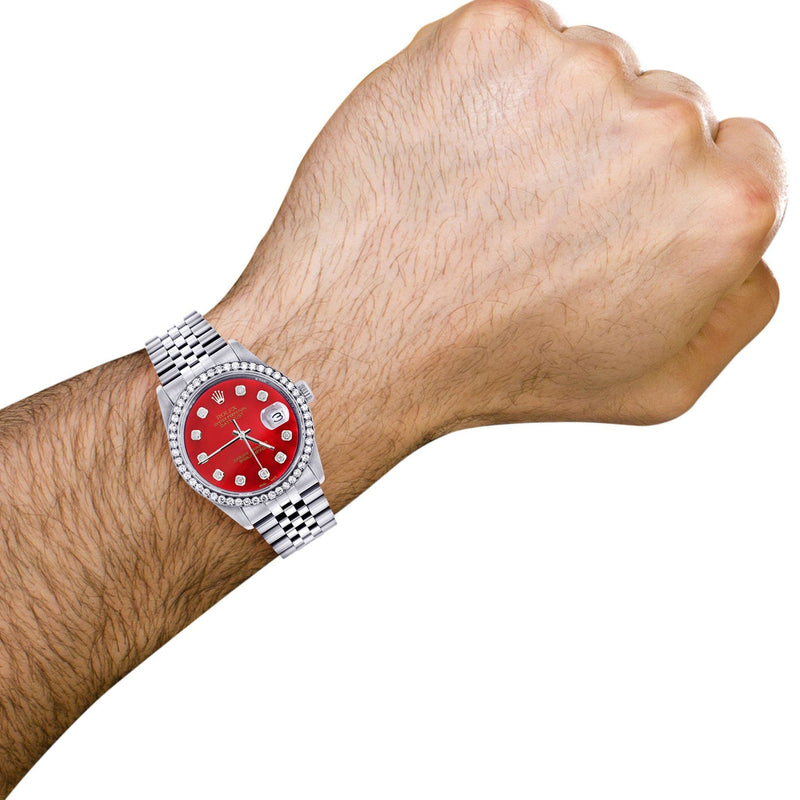 Diamond Mens Rolex Datejust Watch 16200 | 36Mm | Red Diamond Dial | Jubilee Band