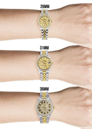 Womens Diamond Gold Rolex Watch | 1 Carat Bezel | 26Mm | Pink Dial | Jubilee Band