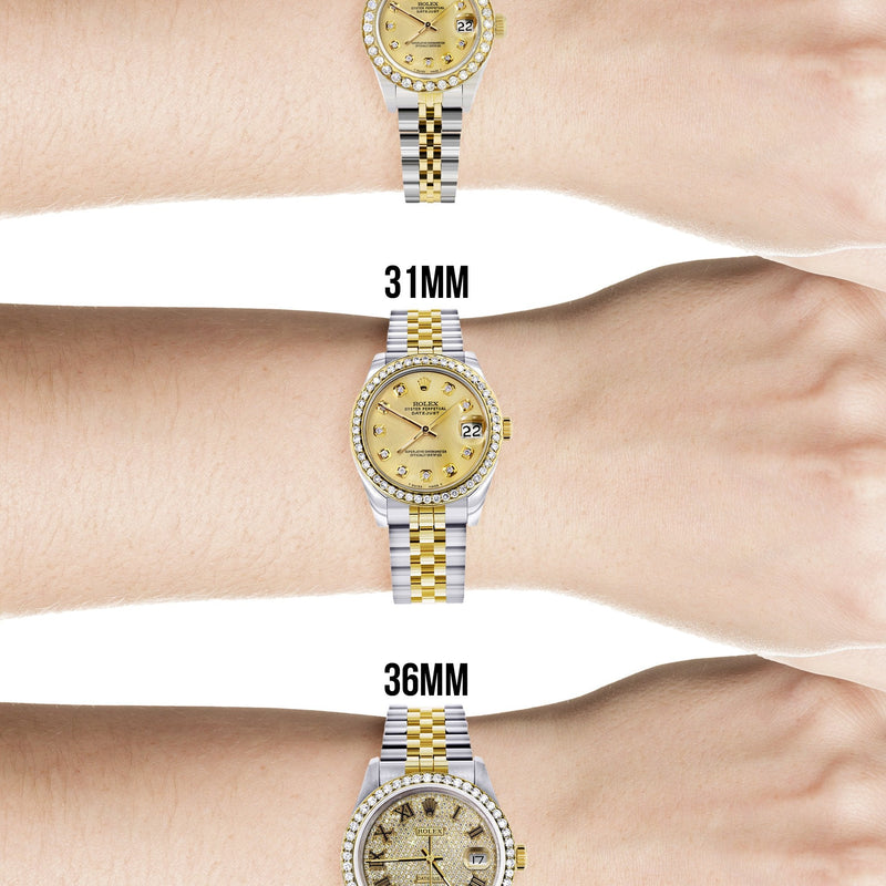 Womens Diamond Gold Rolex Watch | 1 Carat Bezel | 26Mm | Black Dial | Jubilee Band