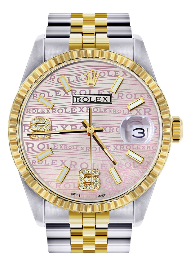 Mens Rolex Datejust Watch 16233 Two Tone | 36Mm | Pink Textured Dial | Jubilee Band