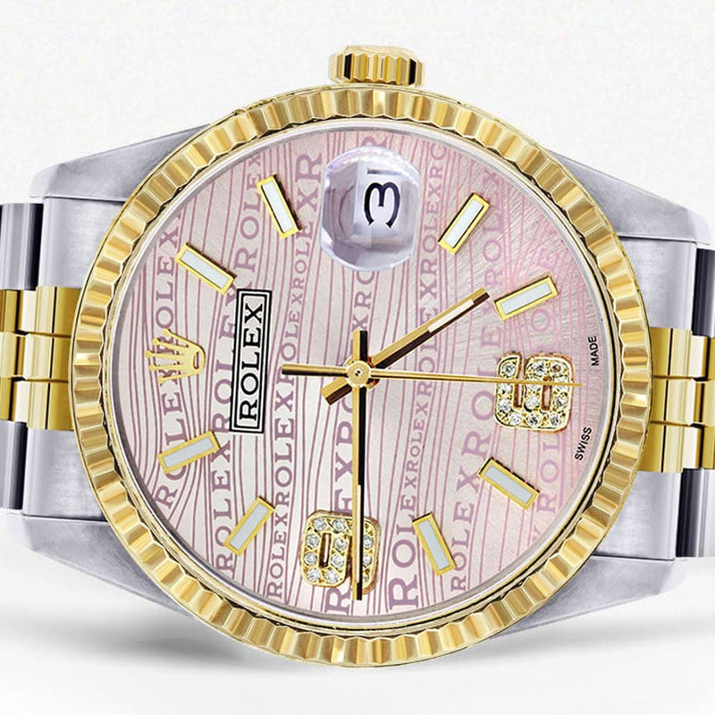 Mens Rolex Datejust Watch 16233 Two Tone | 36Mm | Pink Textured Dial | Jubilee Band