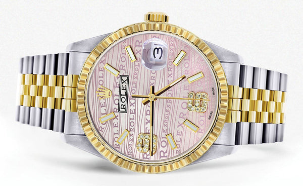 Mens Rolex Datejust Watch 16233 Two Tone | 36Mm | Pink Textured Dial | Jubilee Band