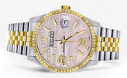 Womens Rolex Datejust Watch 16233 Two Tone | 36Mm | Pink Textured Dial | Fluted Bezel | Jubilee Band