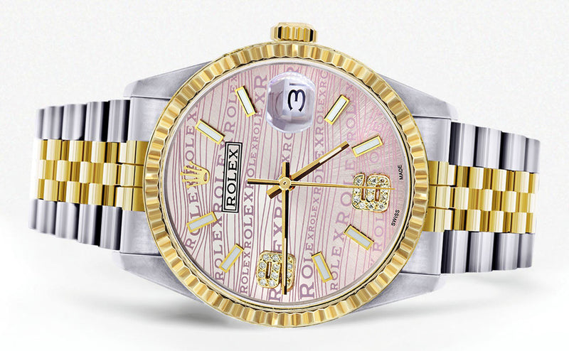 Womens Rolex Datejust Watch 16233 Two Tone | 36Mm | Pink Textured Dial | Fluted Bezel | Jubilee Band