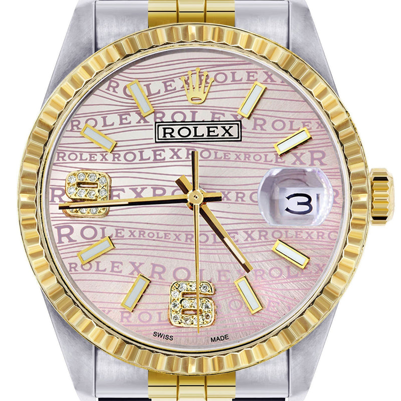 Womens Rolex Datejust Watch 16233 Two Tone | 36Mm | Pink Textured Dial | Fluted Bezel | Jubilee Band
