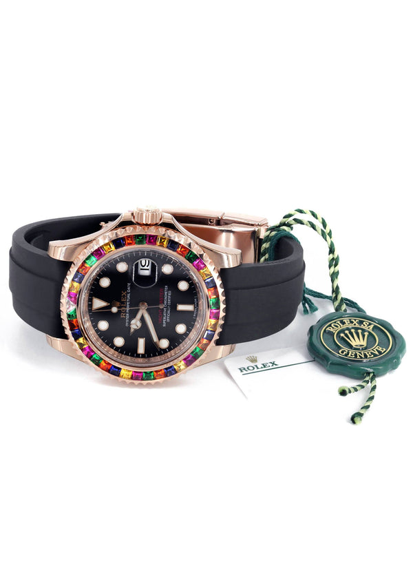 Rolex Yacht Master | 18K Rose Gold | Rubber Strap | Custom Sapphire & Diamond Bezel | 40 MM