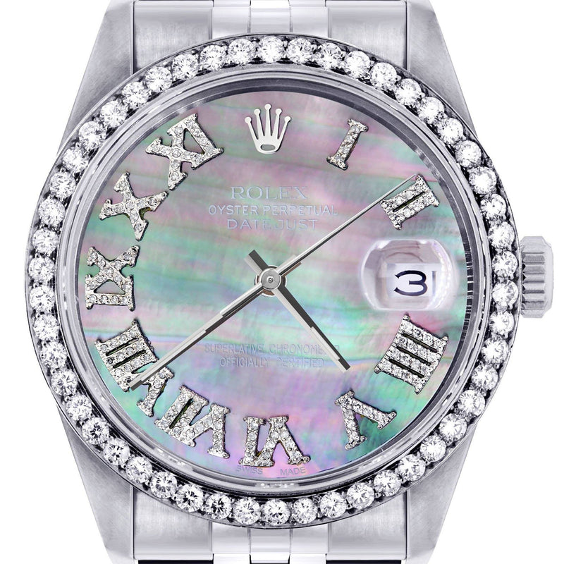 Womens Rolex Datejust Watch 16200 | 36Mm | Dark Mother Of Pearl Dial | Roman Numeral | Jubilee Band