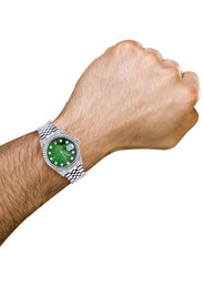 Diamond Mens Rolex Datejust Watch 16200 | 36Mm | Green Diamond Mother Of Pearl Dial | Jubilee Band